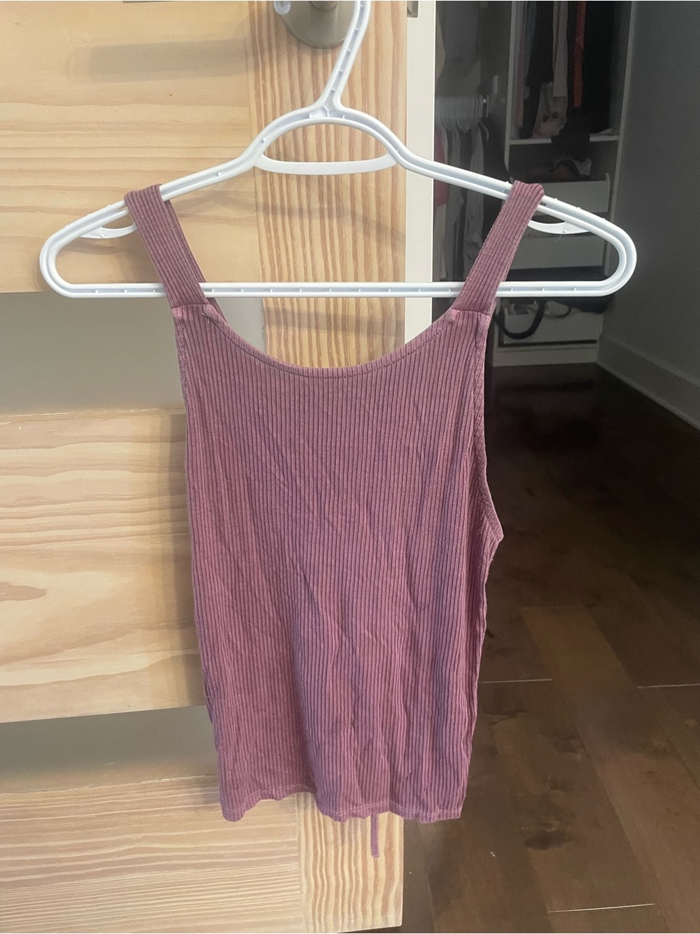 American Eagle Ribbed Square-Neck Tank Top - Mauve Pink - small